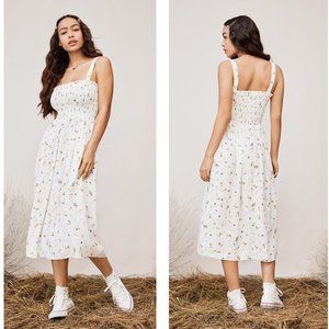 DVF TVF Buttercup Crepe Smocked Midi Dress